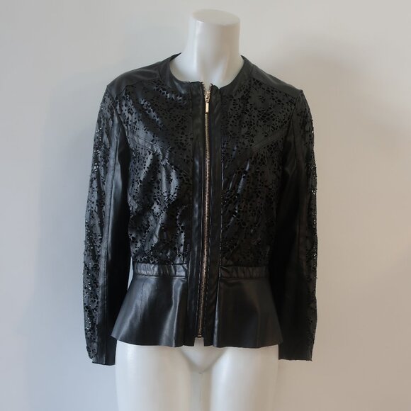 Womens Insight Black Faux Leather Cut Out Details Jacket 12 - Picture 2 of 9